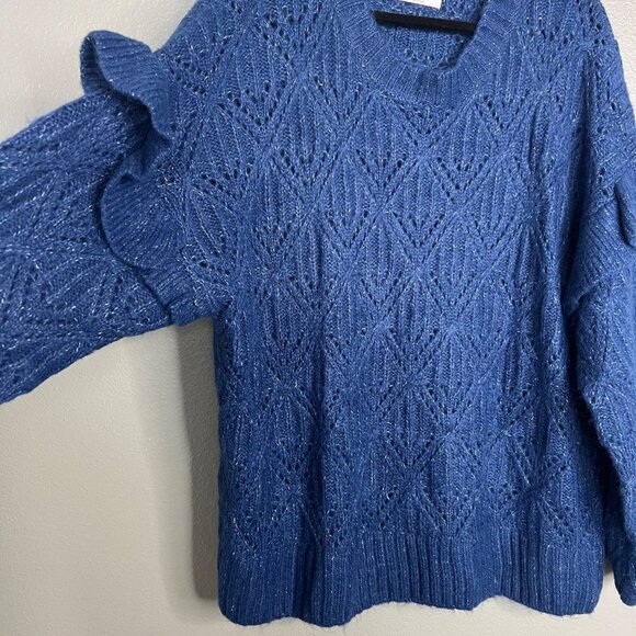 NWOT Old Navy Blue Pointelle Knit Ruffle Sleeve Sweater Plus Size XXL - Picture 6 of 9